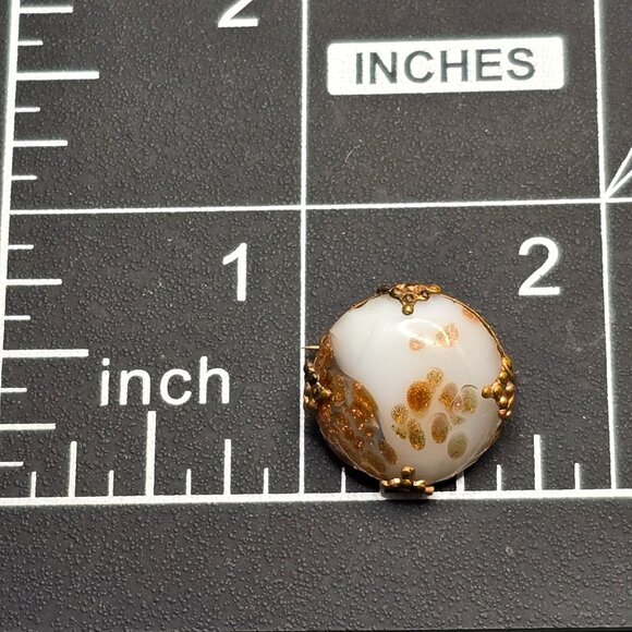 Antique Victorian Venetian Glass Flower Brooch .75" Gold Speckled 2.46g Antique - Picture 5 of 7